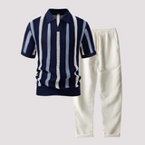 Richards - Bequemes Streifen-Polo und Hosen-Set – Blau / Beige
