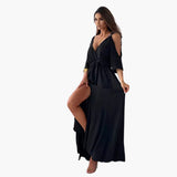 Maxikleid mit V-Ausschnitt und Schlitz – Damen Abendmode – Schwarz