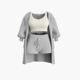Loungewear Set - Damen Strick Outfit 3-teilig mit Cardigan – Grau