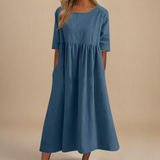 Sofia | Figurbetontes Baumwollkleid – Blau