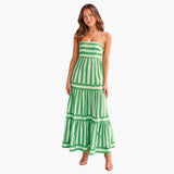 Maxikleid Damen - Gestreiftes Sommerkleid mit Trägern – Grün
