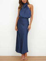 Jonvy - Fleck Seide Damen Kleid – Blau