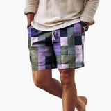 Herren Badeshorts mit elastischem Bund und mehrfarbigem Blockmuster – Lila