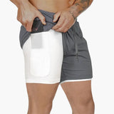 Herren Fitness Shorts mit Innentasche und Kompressionsebene – Dunkelgrau