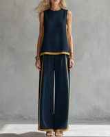 Soraya | Elegantes Set mit weitem Bein und lockerer Passform – Marineblau