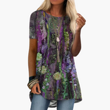 Geblümte Bluse für Damen - Kurzarm, Mehrfarbig, Elegant – Lila