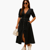 Midi-Kleid mit Knopfleiste - Damenmode für stilvolle Tage – Schwarz
