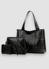 3-Teiliges Damen Taschenset aus Veganem Leder – Stilvoll & Alltagstauglich – Schwarz