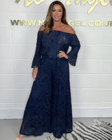 Schulterfreies Spitzenkleid mit weitem Schnitt – Boho-Chic trifft Eleganz – Blau