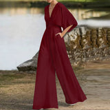 Eowyn – Eleganter Jumpsuit mit weitem Bein – Rot