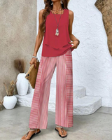 Damen Sommer Set Zweiteiler | Ärmelloses Top & Gerade Hose – Rot