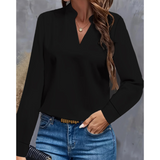 Damen Bluse Langarm | V-Ausschnitt und klare Frontgestaltung – Schwarz
