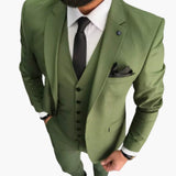 Slim Fit Anzug Set - Herrenanzug 3-teilig für Hochzeit Event – Olivgrün