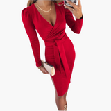 Midikleid mit V-Ausschnitt für Damen – Bindeträger Sommerkleid – Rot