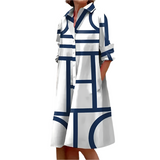 Sofie Alltägliche Midilänge-Kleid mit Taschen – Legerer Schnitt mit Knöpfen vorne – Marineblau