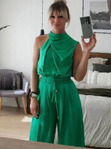 Donna - Modeanzug mit Oberteil und weite Hose – Grun