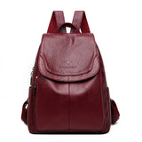 Diebstahlsicherer Lederrucksack – Weinrot