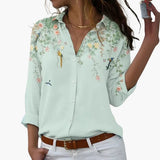 Blumen Colorblock Bluse für Damen - Stilvoll & Bequem – Armeegrün