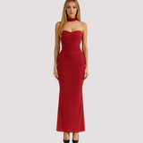 Antonia - Elegantes Slim-Fit-Choker-Kleid – Rot