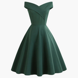 Vintage Off-Shoulder Midi Kleid für Frauen - Elegante Passform – Grün