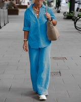 Beth - Bequemes Sommer Leinen-Set – Blau