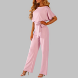 Amber | Damen Overall Fledermausärmel Bindegürtel Weites Bein – Rosa
