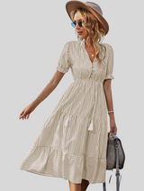 Isabella | Gestreiftes Midikleid – Beige