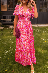 Verspieltes Damenkleid mit Blumenprint – Maxi-Länge & Kurzarm – Rosa (Fast ausverkauft)