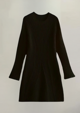 Damen Strickkleid – Rippstrick – Langarm – Bequemer Sitz – Schwarz