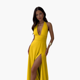 Maxikleid mit Schlitz & Neckholder - Damen Abendmode – Gelb