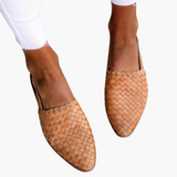Geflochtene Leder Slingbacks für Damen - Flache Sommerschuhe – Ingwer