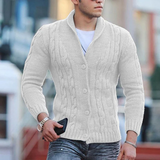 Herren Gestrickte Strickjacke mit Kragen – Weiß