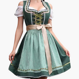 Oktoberfest Dirndl 2025 mit Spitzenbesatz und Karoschürze für Damen – Blau