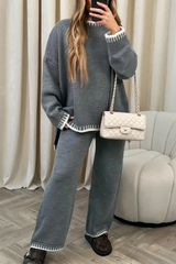 Warmes winterpullover-set mit langen armeln und besonderen details – Grau