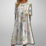 Gail – Florales Damen Maxikleid – Weiß