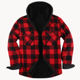Lazzaro - kuschelige, mit fleece gefütterte herren-flanelljacke mit kapuze – Rot