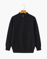 Roman | Chunky knit Herren Chasmere Pullover mit Kabelstrickmuster & Halb Reißverschluss Kragen – Schwarz