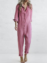 Majia | Damen Lässiger Jumpsuit | Langarm – Rosa