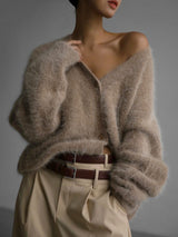 Vegan Strick-Cardigan mit langen Ärmeln – Khaki