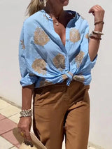 Lumirae – Klassisches Boho-Langarmshirt mit Stickerei – Blau