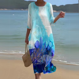 Alina – Fließendes Midi-Kleid – Blau