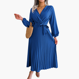 Elegantes Maxikleid mit langen Ärmeln für Damen - Plissee Design – Blau