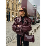 Vintage Lederjacke für Damen – Burgund