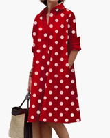 Damen Elegantes Hemdblusen Kleid | Modern – Rot Weiß