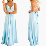 Abendkleid mit V-Ausschnitt - Damen Stil für Gala-Nächte – Hellblau