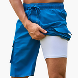 Sommer-Shorts - Herren 2-in-1 Stretchshorts mit Innenslip – Pfauenblau