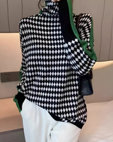 Linea™ – Eleganter Pullover mit Hohem Kragen und Geometrischem Muster – Grün