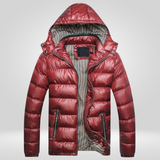 Herren Mantel gepolstert | Kapuzenform mit geschlossener Silhouette – Rot