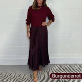 Sophie | Elegantes Faltenkleid – Burgunderrot
