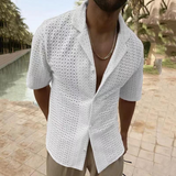 Luca | Offenes Strickhemd mit Retro-Vibes & modernem Flair – Weiß